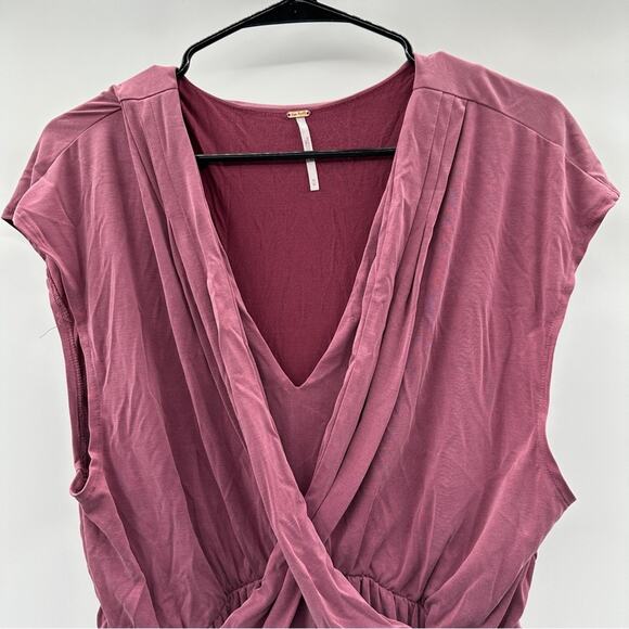 Free People Cupro Criss Cross Maeve Dusty Pink Short Sleeve Faux Wrap Mini Dress - Picture 3 of 10